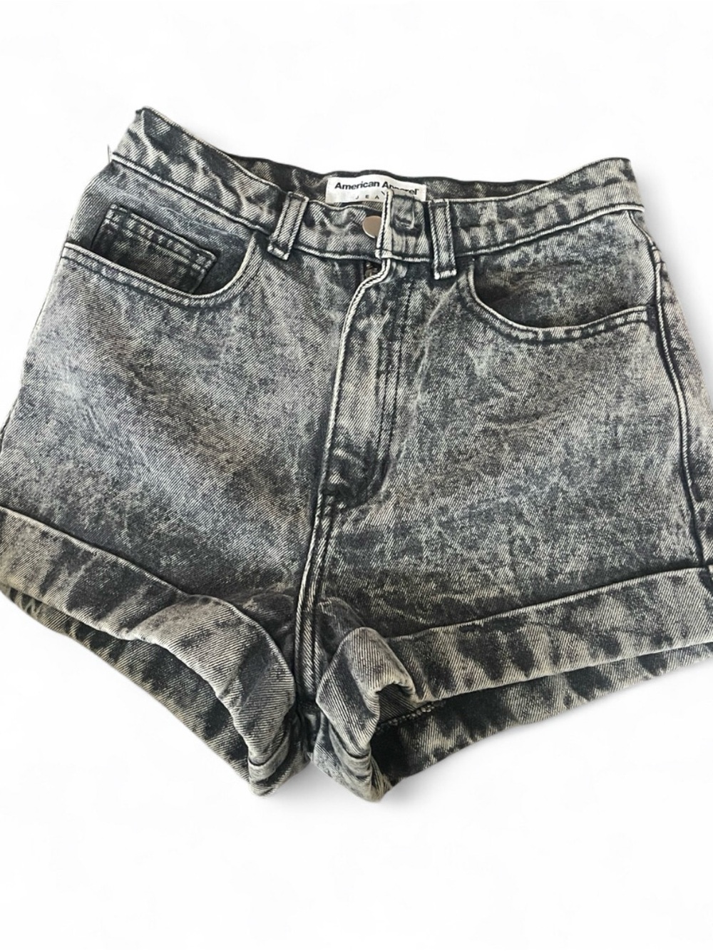 AMERICAN APPAREL Acid-Wash High-Waist Jean Shorts